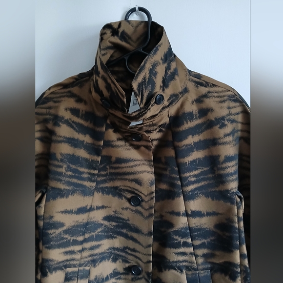 DKNY Black & Brown Animal Print Mid Length Lightweight Coat SzS Pockets - Picture 14 of 16